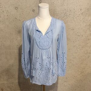 Adiva Embroidered Eyelet Tassel Blouse | Boho Top | Women’s Size M